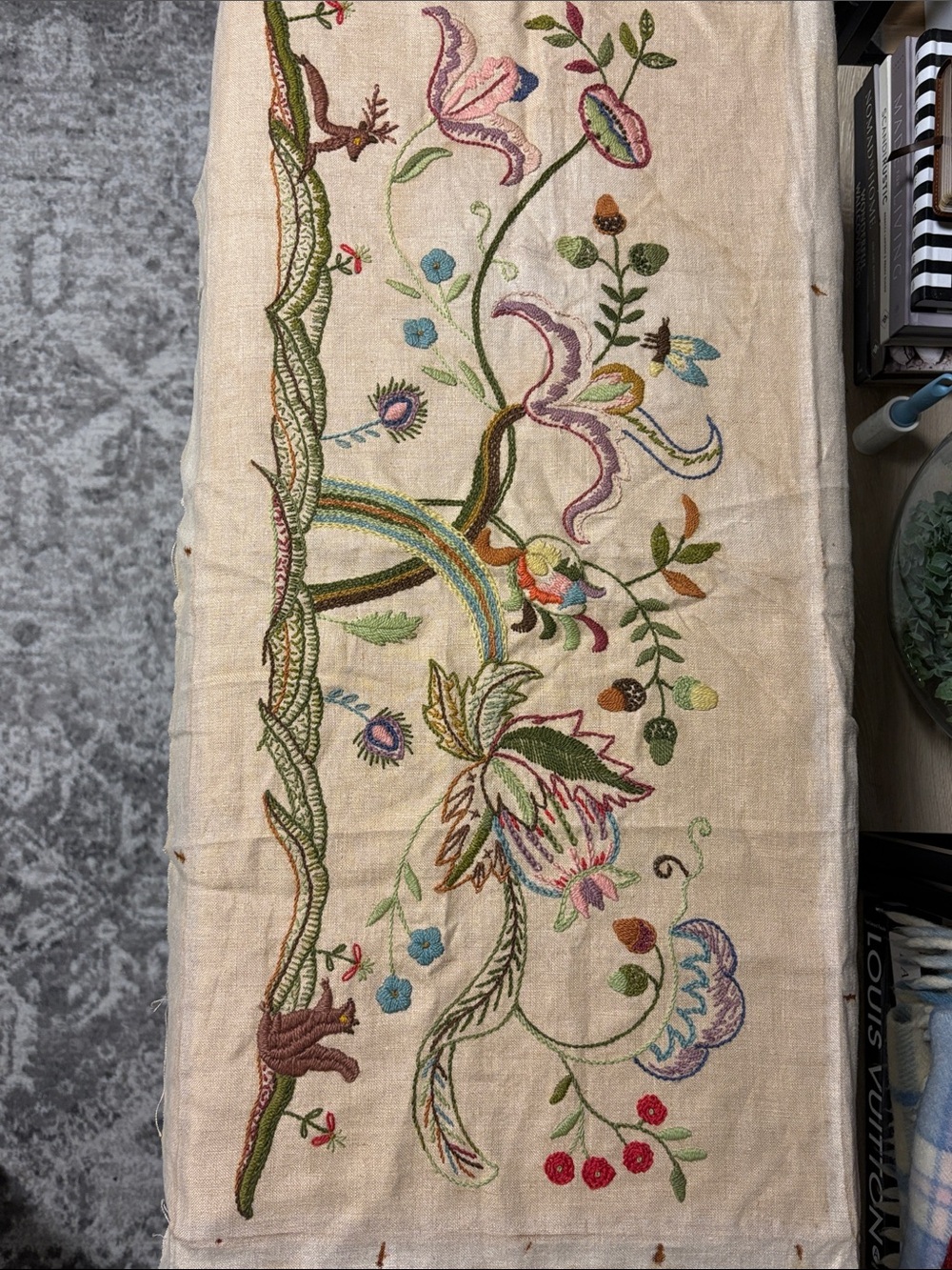 Vintage embroidered wall art wooded scene